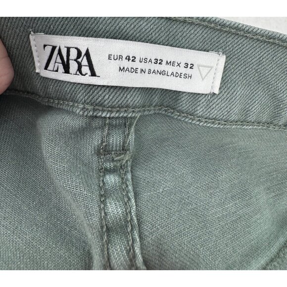 Zara Men's High-Rise Slim Fit Button Fly Green Denim Jeans - Picture 10 of 11